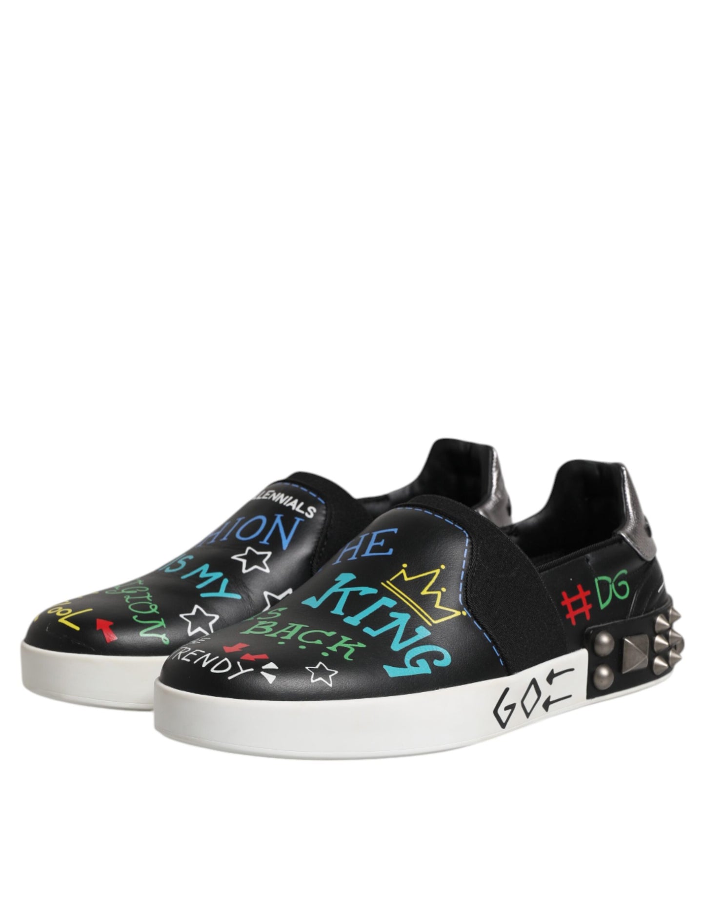 Dolce &amp; Gabbana – Schwarze Sneakers aus Leder mit Graffiti-Nieten