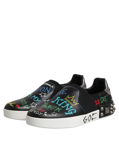 Dolce &amp; Gabbana – Schwarze Sneakers aus Leder mit Graffiti-Nieten