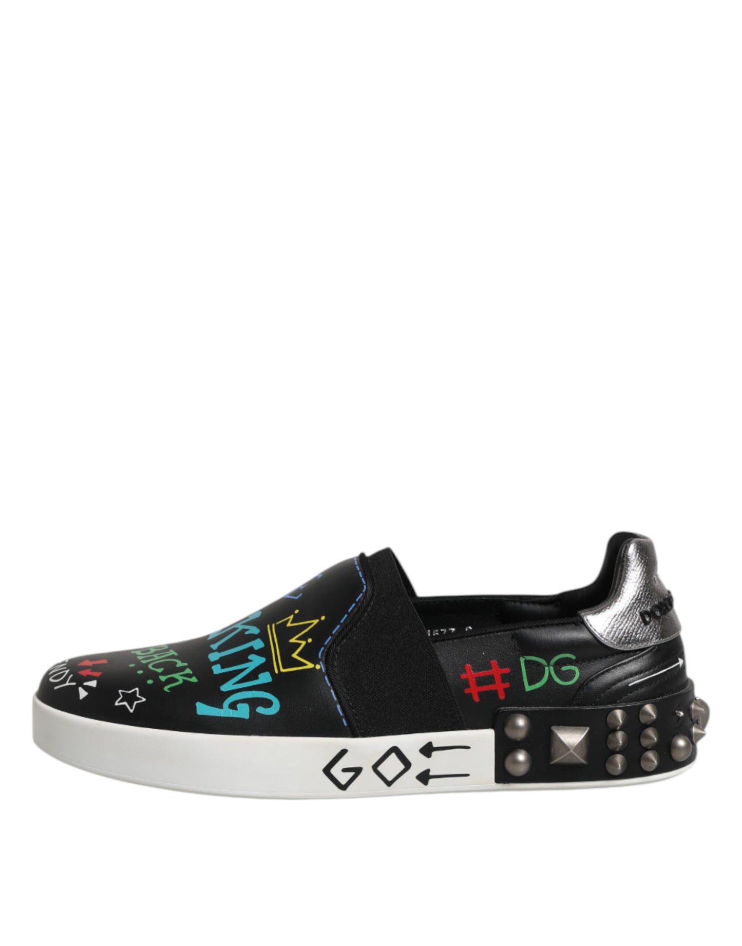 Dolce &amp; Gabbana – Schwarze Sneakers aus Leder mit Graffiti-Nieten