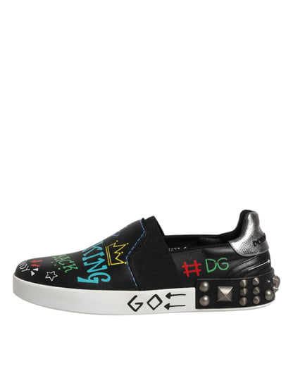 Dolce &amp; Gabbana – Schwarze Sneakers aus Leder mit Graffiti-Nieten
