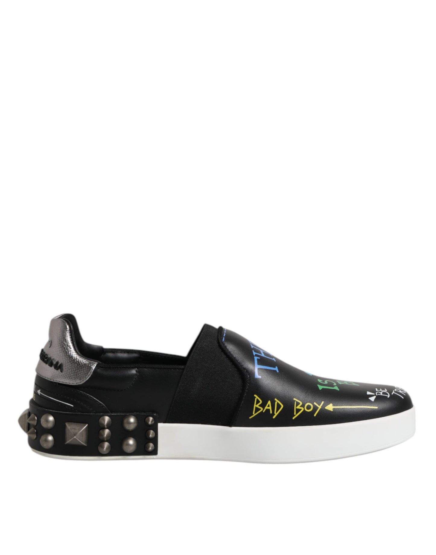 Dolce &amp; Gabbana – Schwarze Sneakers aus Leder mit Graffiti-Nieten