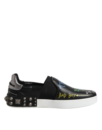 Dolce &amp; Gabbana – Schwarze Sneakers aus Leder mit Graffiti-Nieten