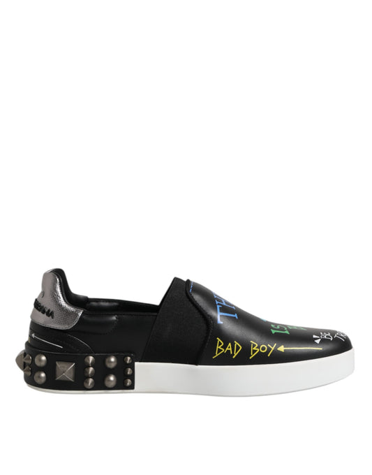 Dolce &amp; Gabbana – Schwarze Sneakers aus Leder mit Graffiti-Nieten