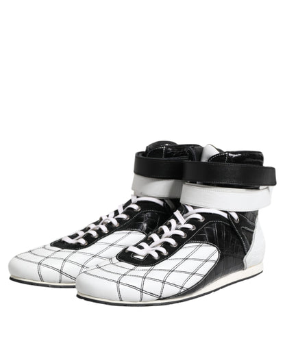 Dolce &amp; Gabbana Schwarz-Weiß-Leder-High-Top-Sneakers