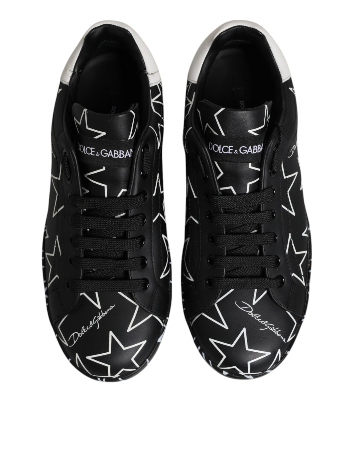 Dolce &amp; Gabbana Schwarz Weiß Sterne Low Top Männer Sneakers Schuhe