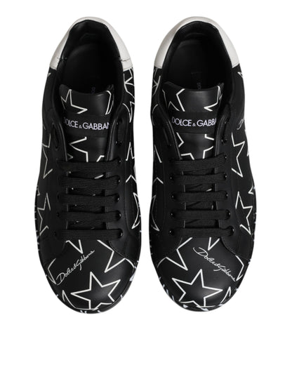 Dolce &amp; Gabbana Schwarz Weiß Sterne Low Top Männer Sneakers Schuhe