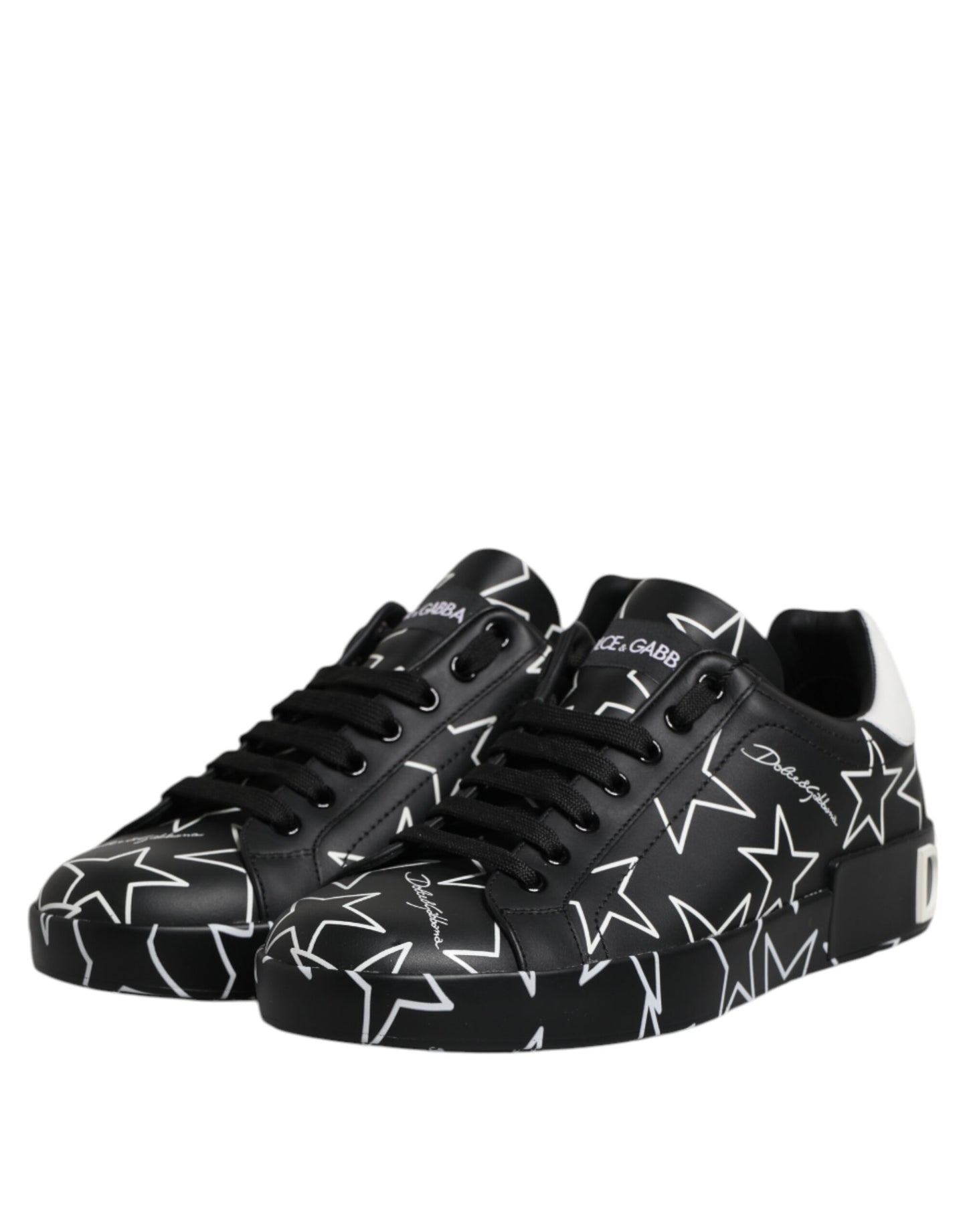 Dolce &amp; Gabbana Schwarz Weiß Sterne Low Top Männer Sneakers Schuhe