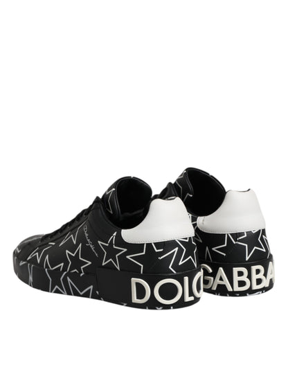Dolce &amp; Gabbana Schwarz Weiß Sterne Low Top Männer Sneakers Schuhe