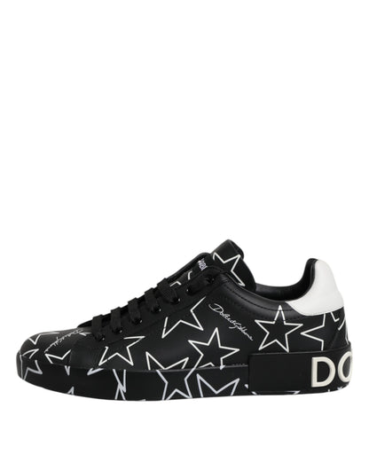Dolce &amp; Gabbana Schwarz Weiß Sterne Low Top Männer Sneakers Schuhe