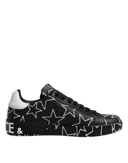 Dolce &amp; Gabbana Schwarz Weiß Sterne Low Top Männer Sneakers Schuhe