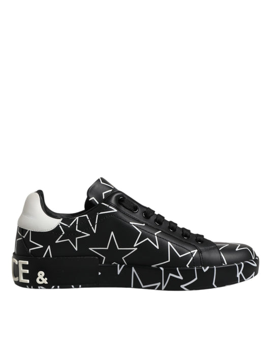 Dolce &amp; Gabbana Schwarz Weiß Sterne Low Top Männer Sneakers Schuhe