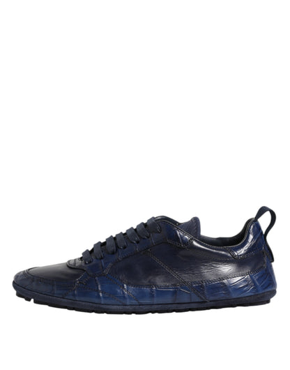 Dolce &amp; Gabbana Dunkelblaue Leder Low Top Herren Sneakers Schuhe