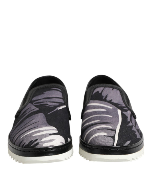 Dolce &amp; Gabbana – Schwarze tropische Slip-On-Sneakers für Herren