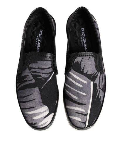Dolce &amp; Gabbana – Schwarze tropische Slip-On-Sneakers für Herren