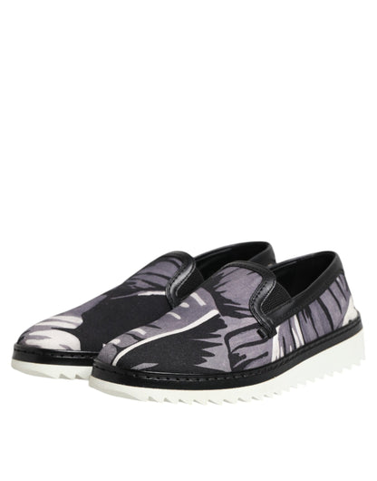 Dolce &amp; Gabbana – Schwarze tropische Slip-On-Sneakers für Herren