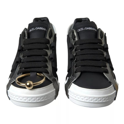 Dolce &amp; Gabbana Schwarze Leder Low Top Sneakers Portofino Schuhe