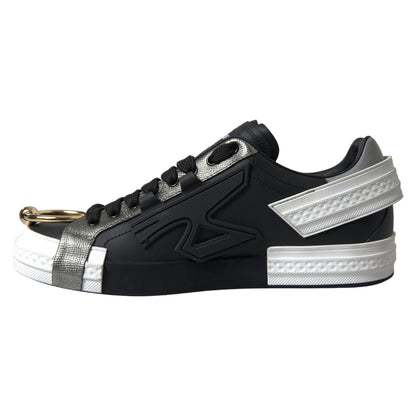 Dolce &amp; Gabbana Schwarze Leder Low Top Sneakers Portofino Schuhe
