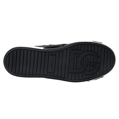 Dolce &amp; Gabbana Schwarze Leder Low Top Sneakers Portofino Schuhe