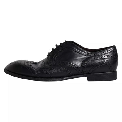 Dolce &amp; Gabbana – Dunkelblaue Derby-Schuhe aus Leder mit Flügelkappe