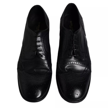Dolce &amp; Gabbana – Dunkelblaue Derby-Schuhe aus Leder mit Flügelkappe