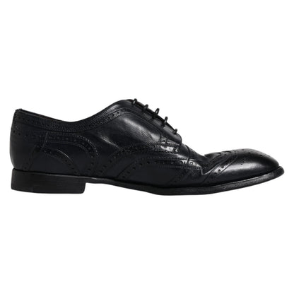 Dolce &amp; Gabbana – Dunkelblaue Derby-Schuhe aus Leder mit Flügelkappe