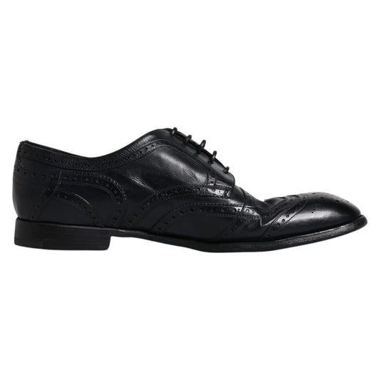 Dolce &amp; Gabbana – Dunkelblaue Derby-Schuhe aus Leder mit Flügelkappe