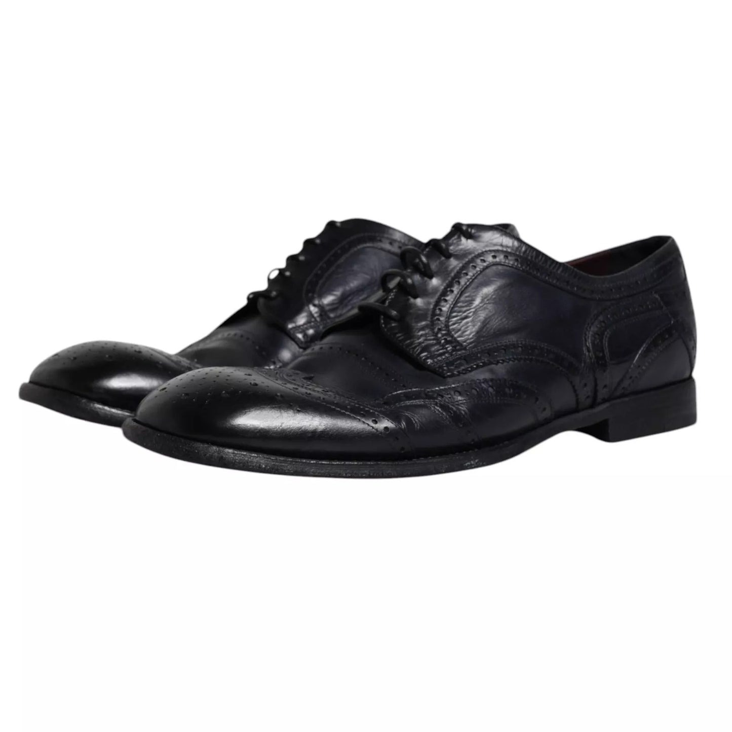 Dolce &amp; Gabbana – Dunkelblaue Derby-Schuhe aus Leder mit Flügelkappe
