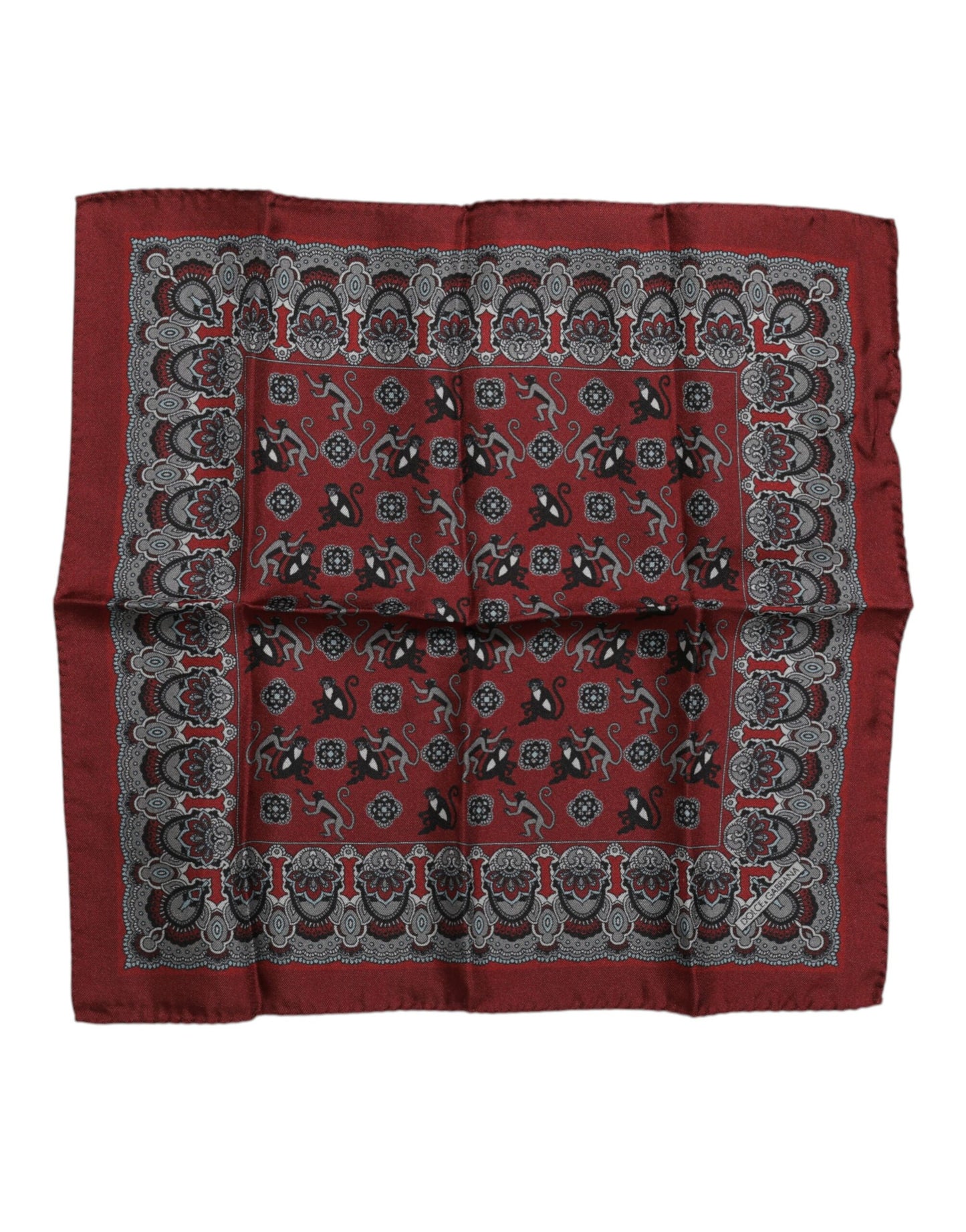 Dolce &amp; Gabbana – Kastanienbrauner quadratischer Foulard aus Seide mit Affen-Print