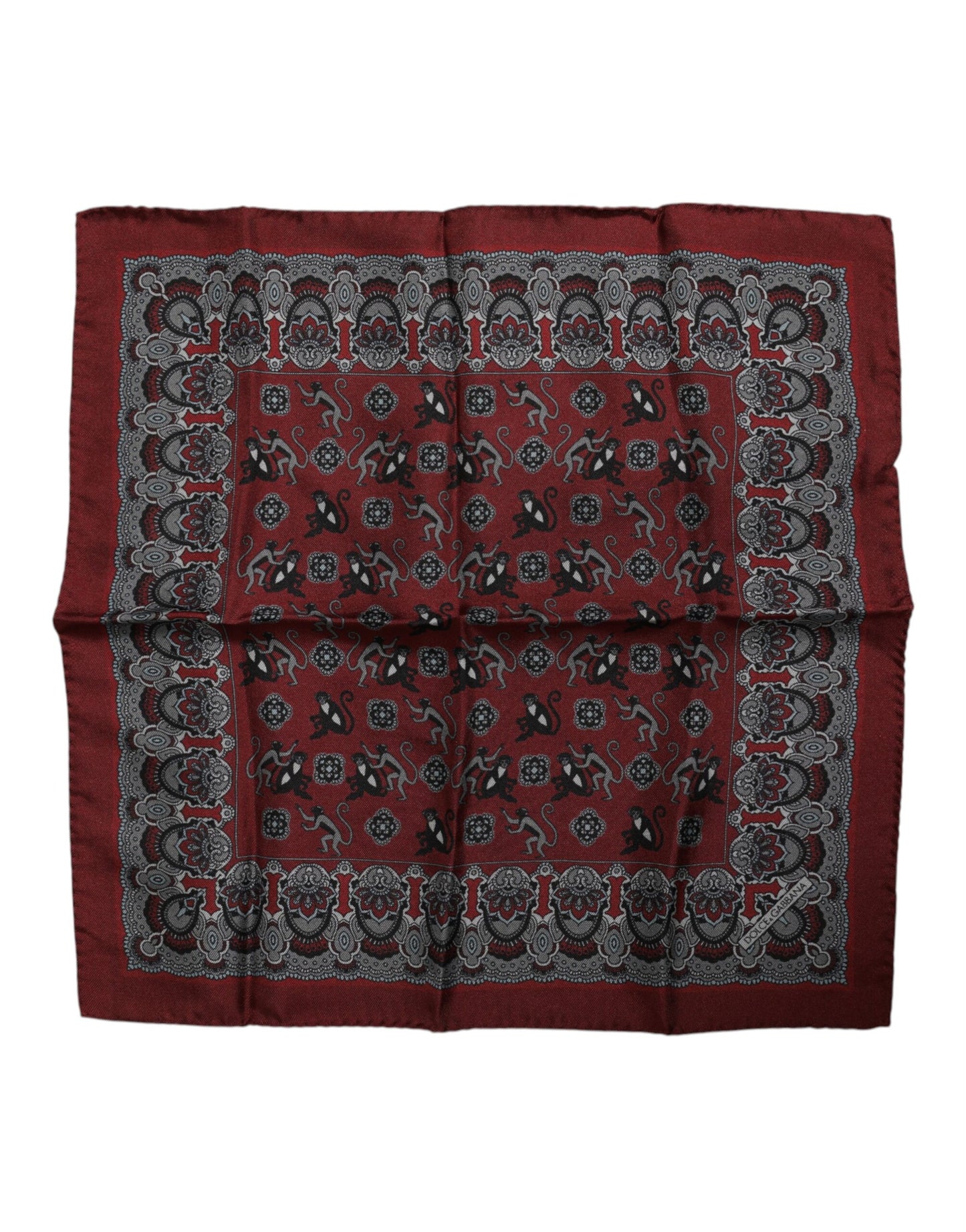Dolce &amp; Gabbana – Kastanienbrauner quadratischer Foulard aus Seide mit Affen-Print
