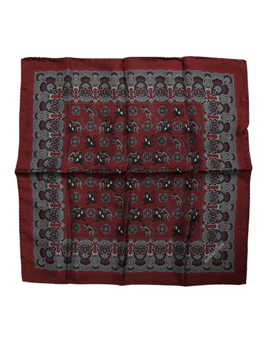 Dolce &amp; Gabbana – Kastanienbrauner quadratischer Foulard aus Seide mit Affen-Print