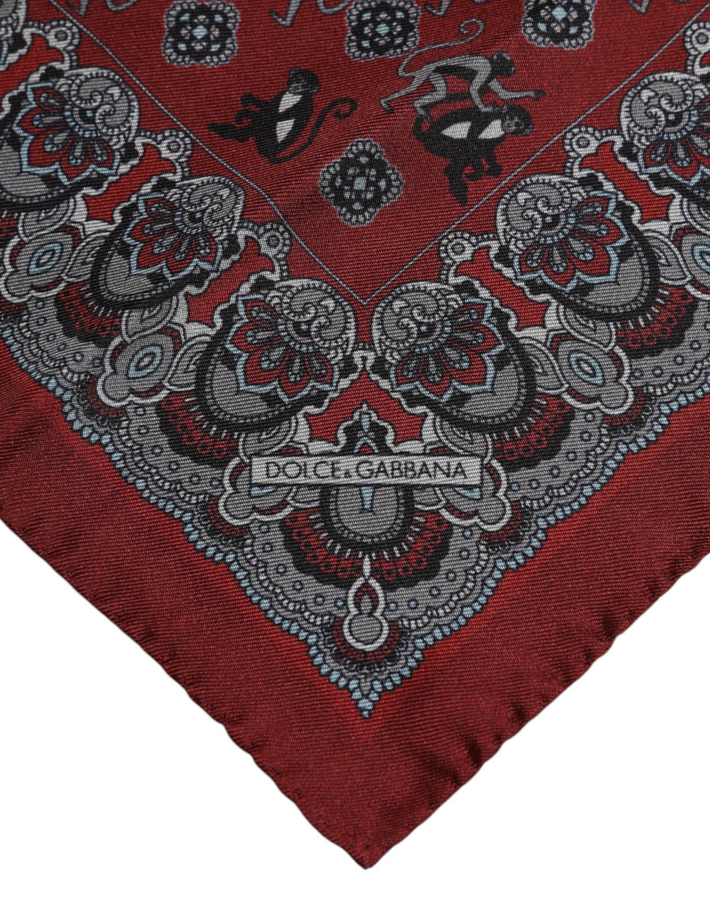 Dolce &amp; Gabbana – Kastanienbrauner quadratischer Foulard aus Seide mit Affen-Print