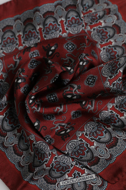 Dolce &amp; Gabbana – Kastanienbrauner quadratischer Foulard aus Seide mit Affen-Print