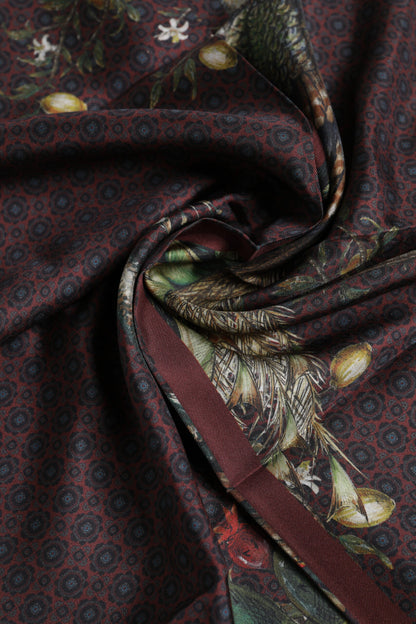 Dolce &amp; Gabbana Brauner quadratischer Foulard-Schal mit Pfauenmuster