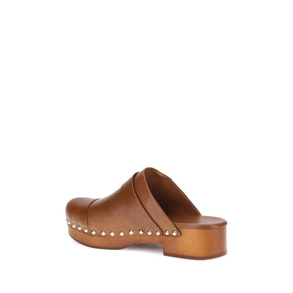 Chloé braune Kalbsleder-Holzclogs Modell Bos Taurus