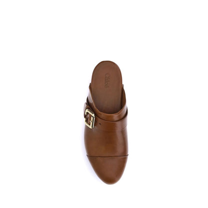 Chloé braune Kalbsleder-Holzclogs Modell Bos Taurus
