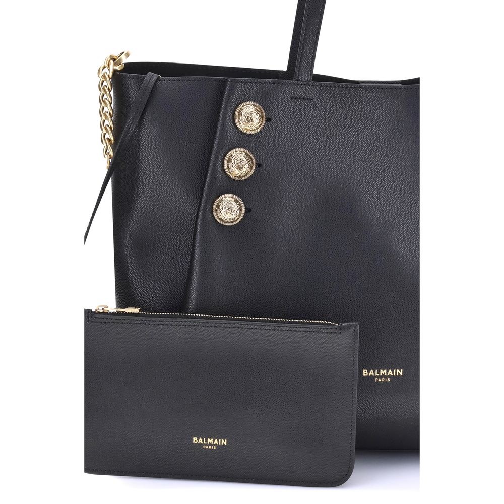 Balmain Schultertasche aus schwarzem Kalbsleder (Bos Taurus)