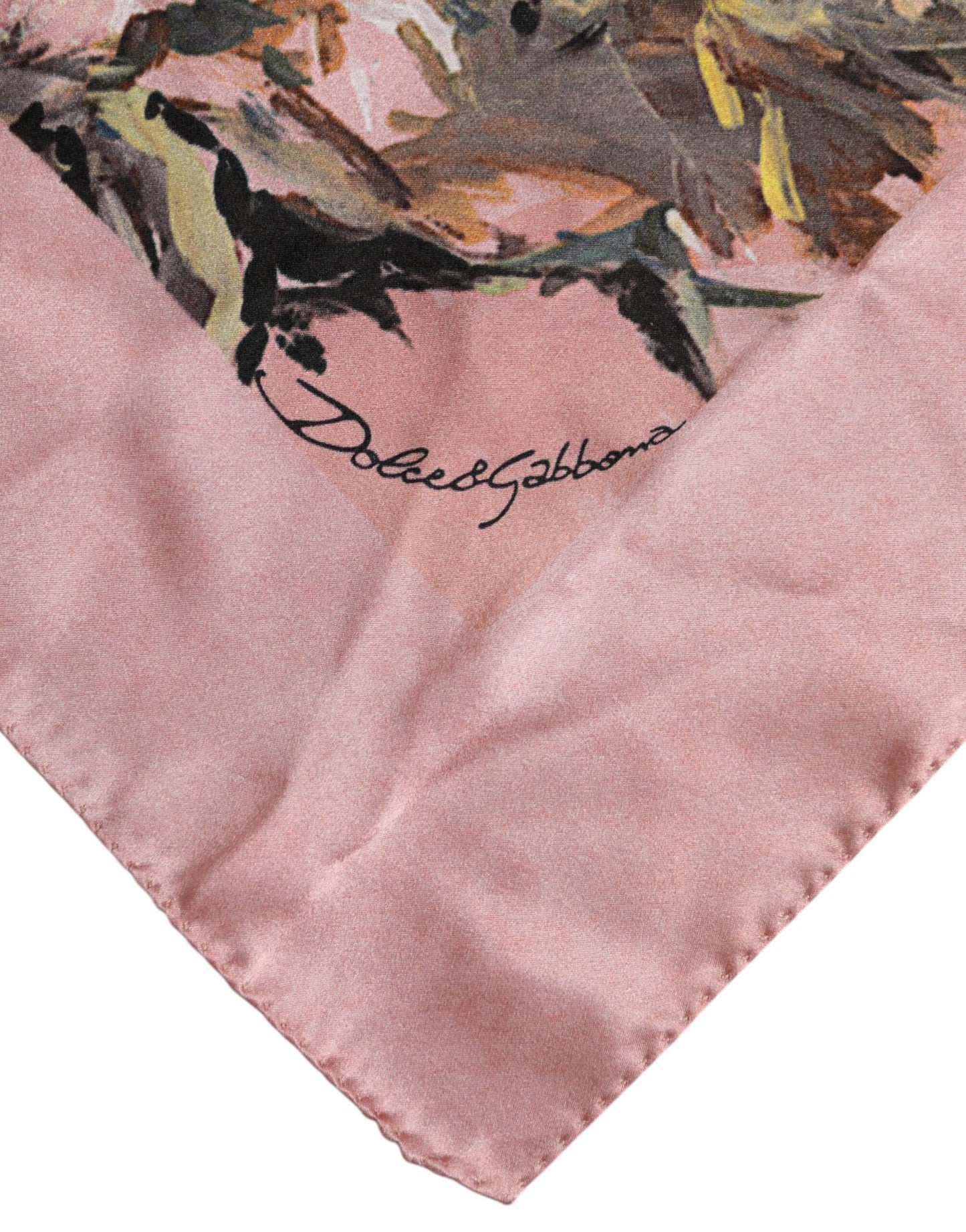 Dolce &amp; Gabbana – Quadratischer Foulard aus rosa Seide mit Blumendruck