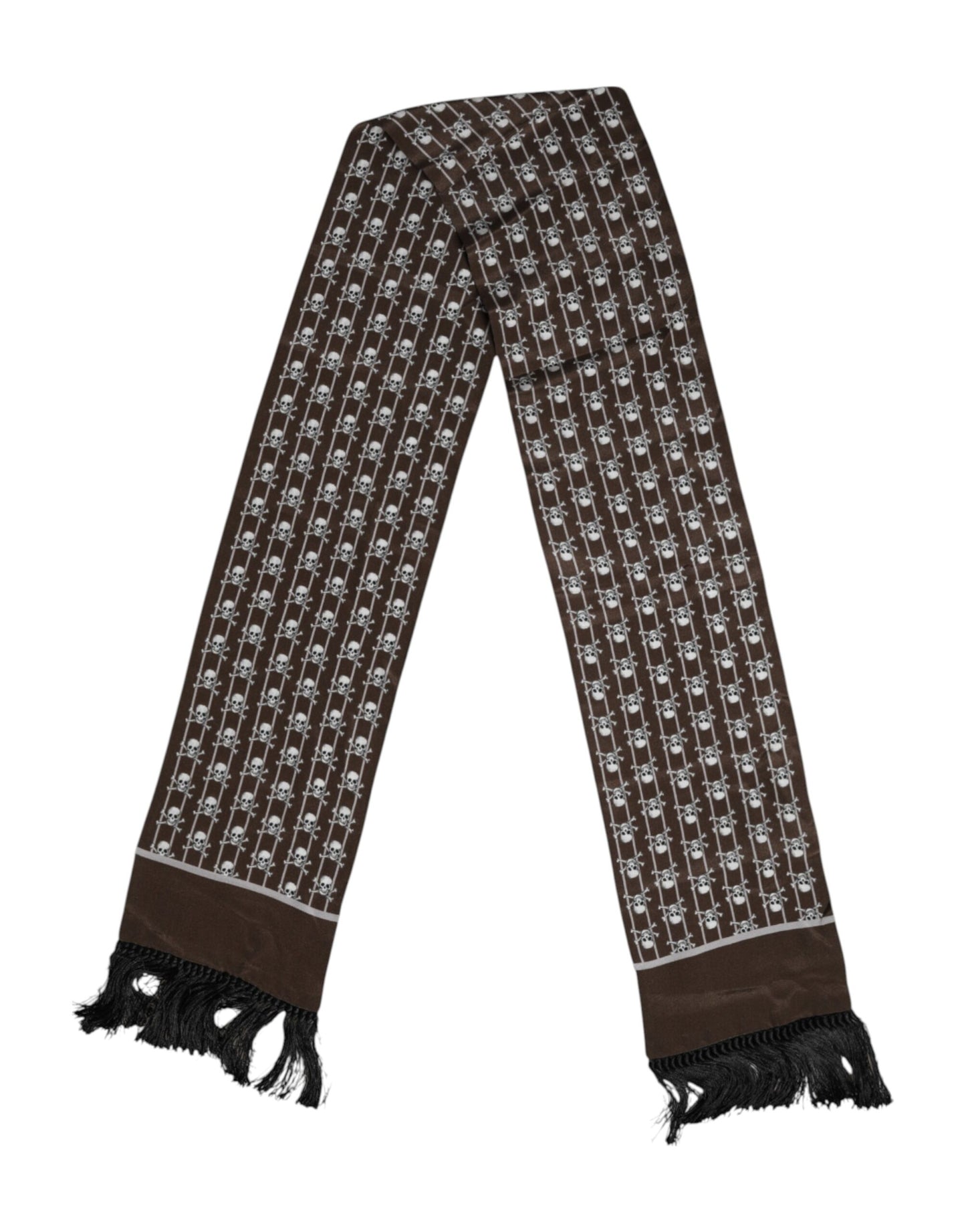Dolce &amp; Gabbana Brauner Schal mit Totenkopf-Print und Fransen für Herren