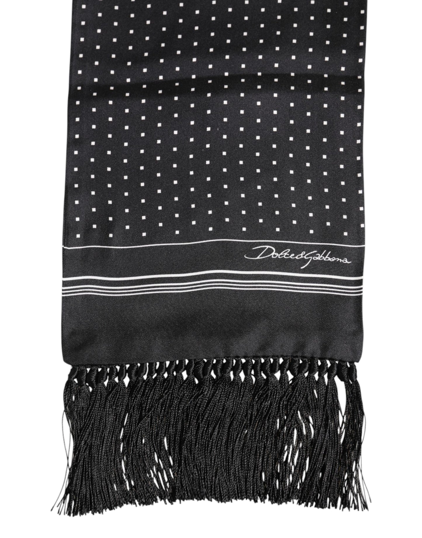 Dolce &amp; Gabbana – Foulard-Schal mit Fransen und schwarzen Punkten, Weiß
