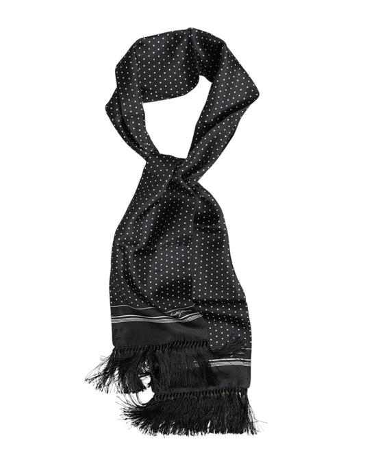 Dolce &amp; Gabbana – Foulard-Schal mit Fransen und schwarzen Punkten, Weiß