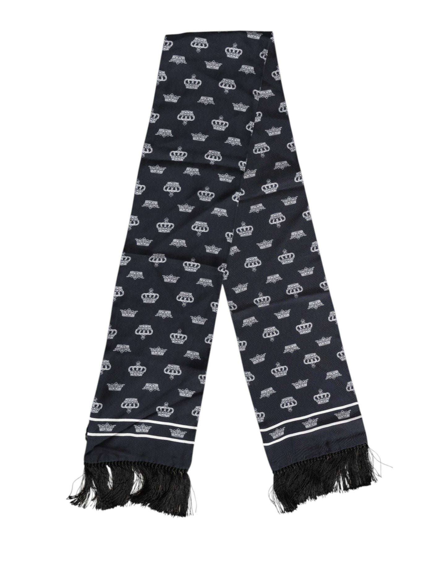 Dolce &amp; Gabbana Schwarzer Seidenschal mit Kronenfransen für Herren