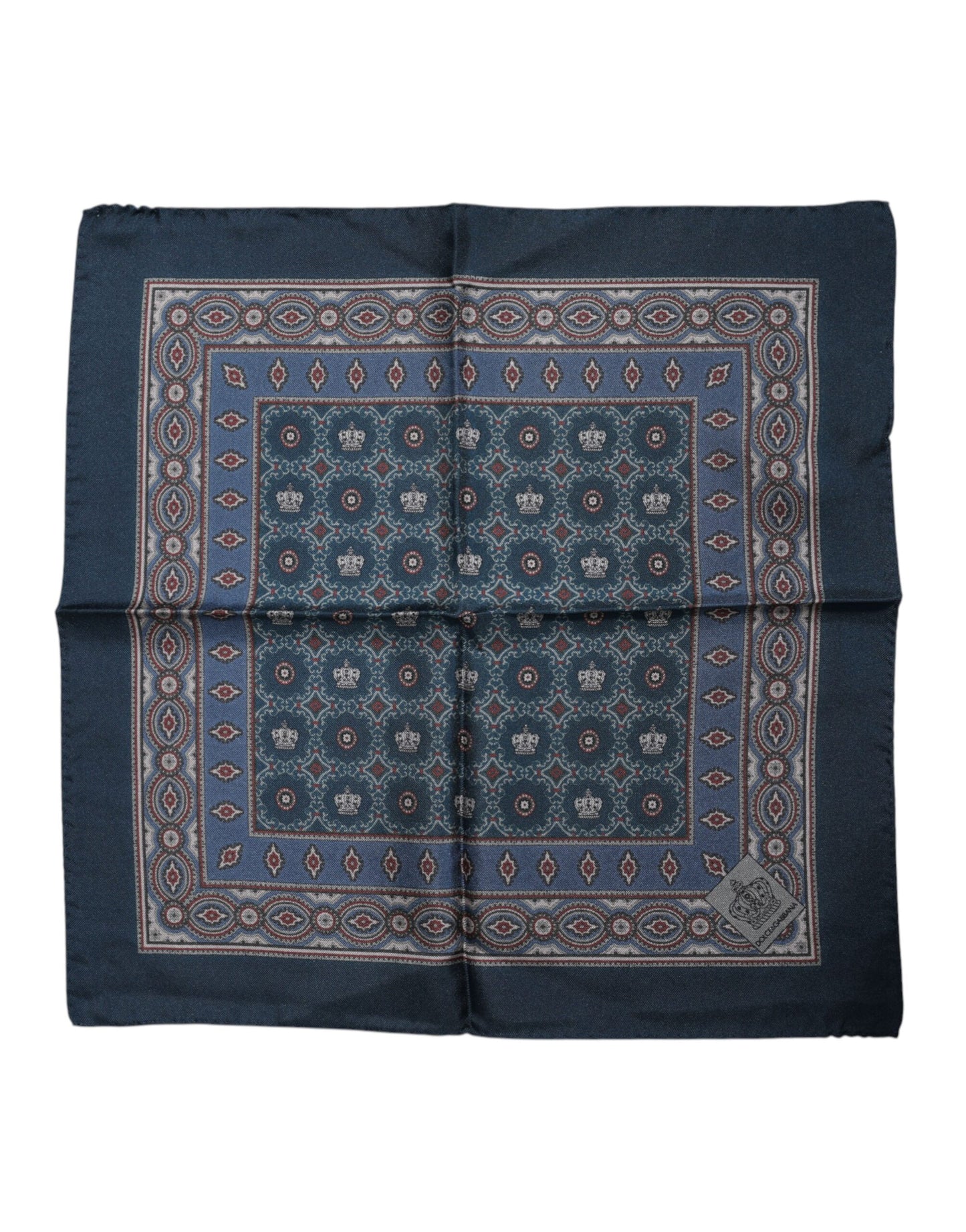 Dolce &amp; Gabbana – Blau bedruckter quadratischer Foulard aus Seide für Herren
