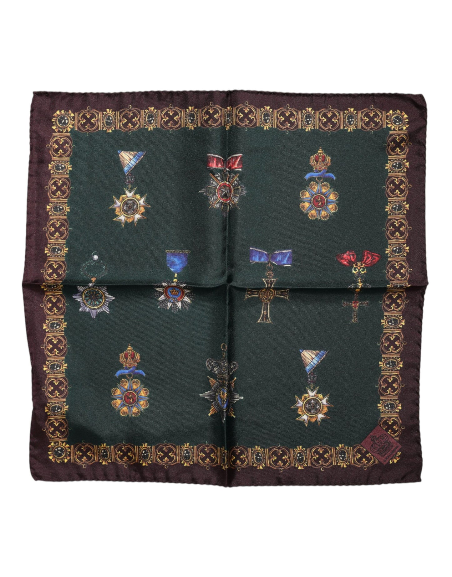 Dolce &amp; Gabbana – Quadratischer Foulard aus Seide mit grünen Medaillen