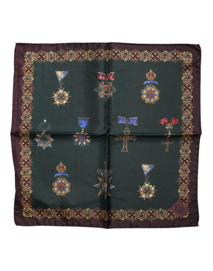 Dolce &amp; Gabbana – Quadratischer Foulard aus Seide mit grünen Medaillen