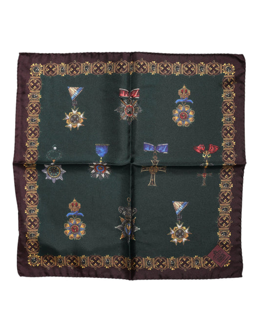Dolce &amp; Gabbana – Quadratischer Foulard aus Seide mit grünen Medaillen
