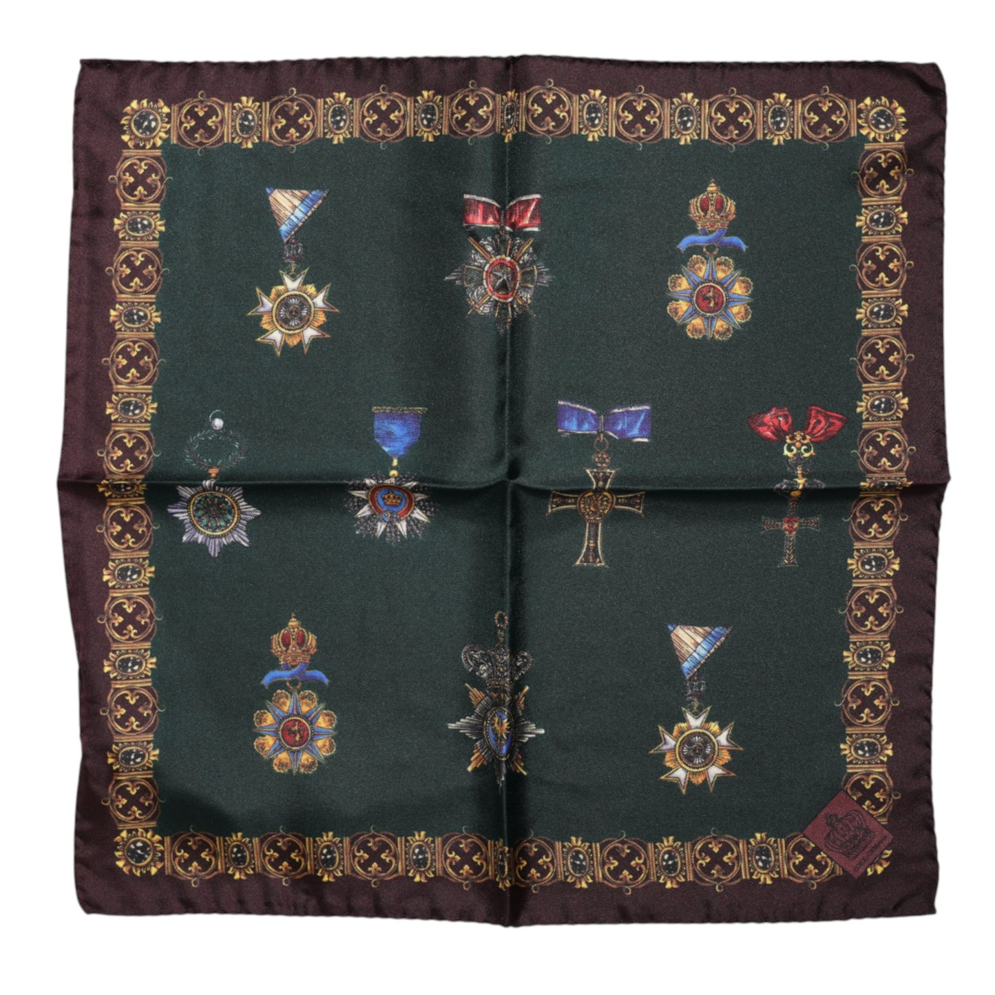 Dolce &amp; Gabbana – Quadratischer Foulard aus Seide mit grünen Medaillen