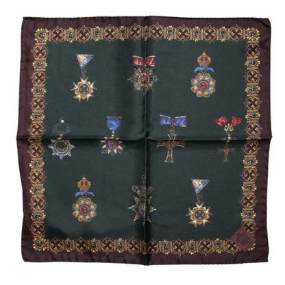 Dolce &amp; Gabbana – Quadratischer Foulard aus Seide mit grünen Medaillen