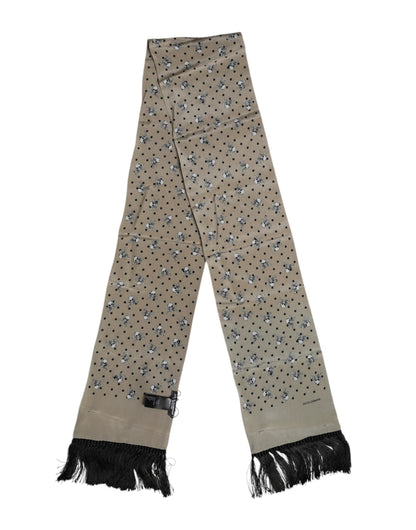 Dolce &amp; Gabbana Grauer Seidenschal mit Totenköpfen und Fransen für Herren