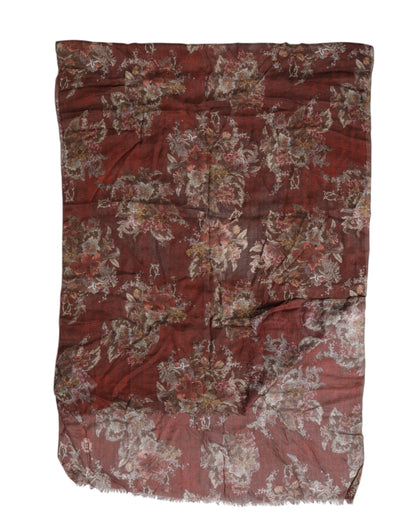 Dolce & Gabbana Maroon Floral Neck Warmer Foulard Scarf