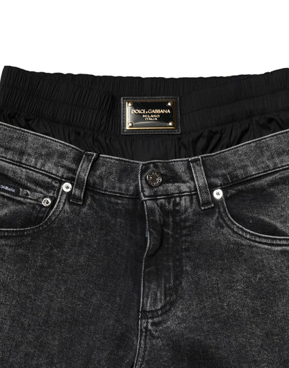 Dolce & Gabbana Black Washed Double Waistband Denim Jeans